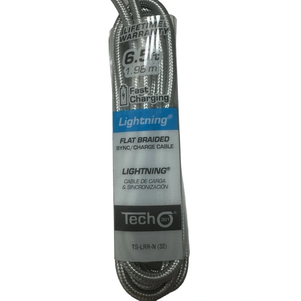 iTECH361 Fast Charging Lightning Flat Braided 6.5ft / 1.98 m Sync/Charge Cable